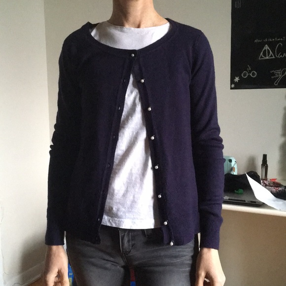 Navy Blue Button Down Cardigan - Picture 3 of 4